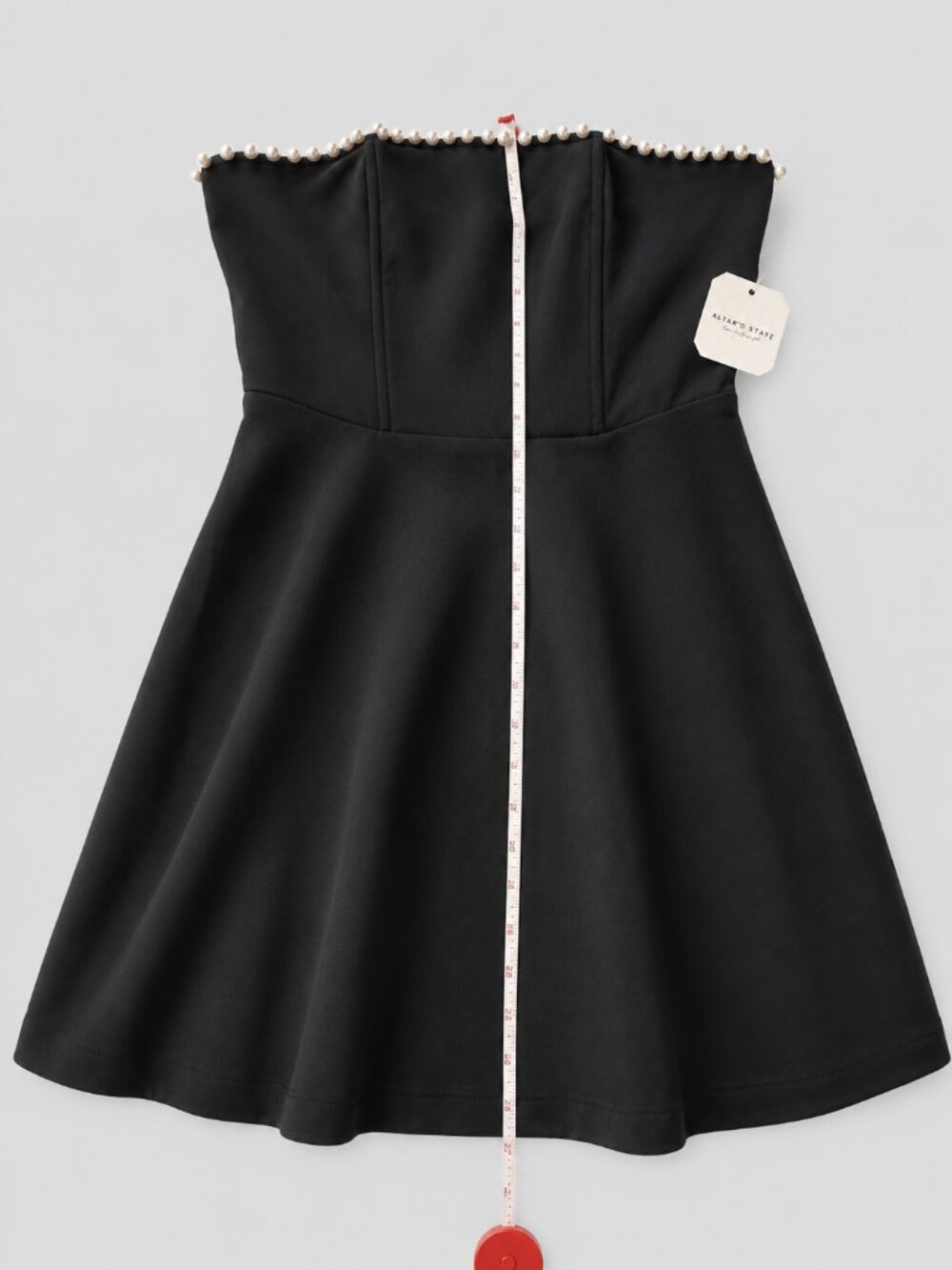 NWT Altar'd State Black Strapless Mini Dress Pearl Trim Fit and Flare Cocktail - Picture 3 of 6